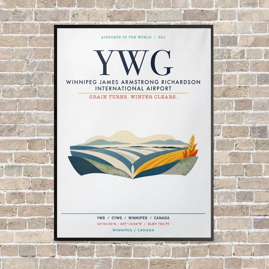 Winnipeg James Armstrong Richardson International Airport YWG vertical canvas print - framed - white background