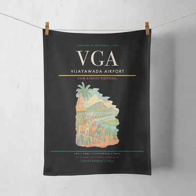 Vijayawada Airport (VGA) design on black towel