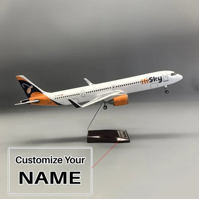 Side view of HiSky Europe Airbus A321neo Airplane Model (Special 45CM) aviation LED model airplane in diecast metal with LED.
