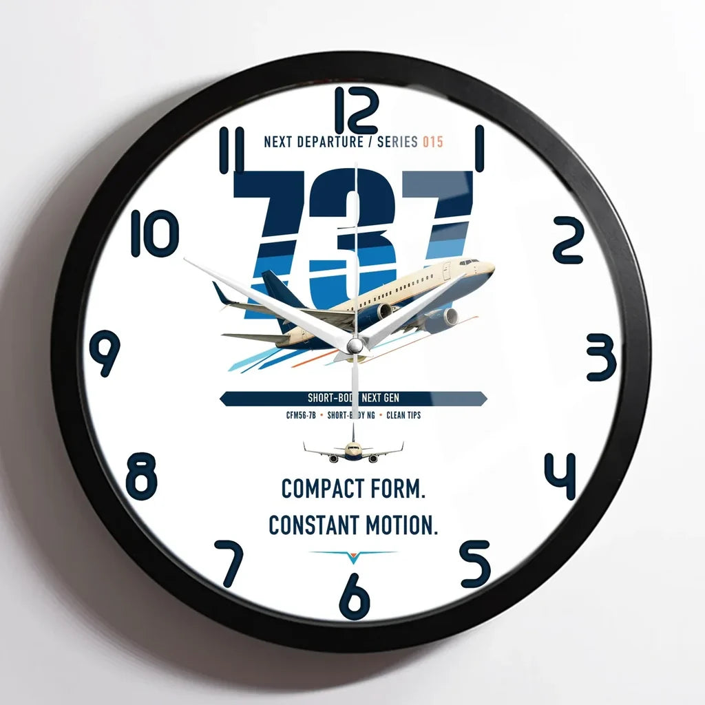 Boeing 737-700 NG design on white framed wall clock