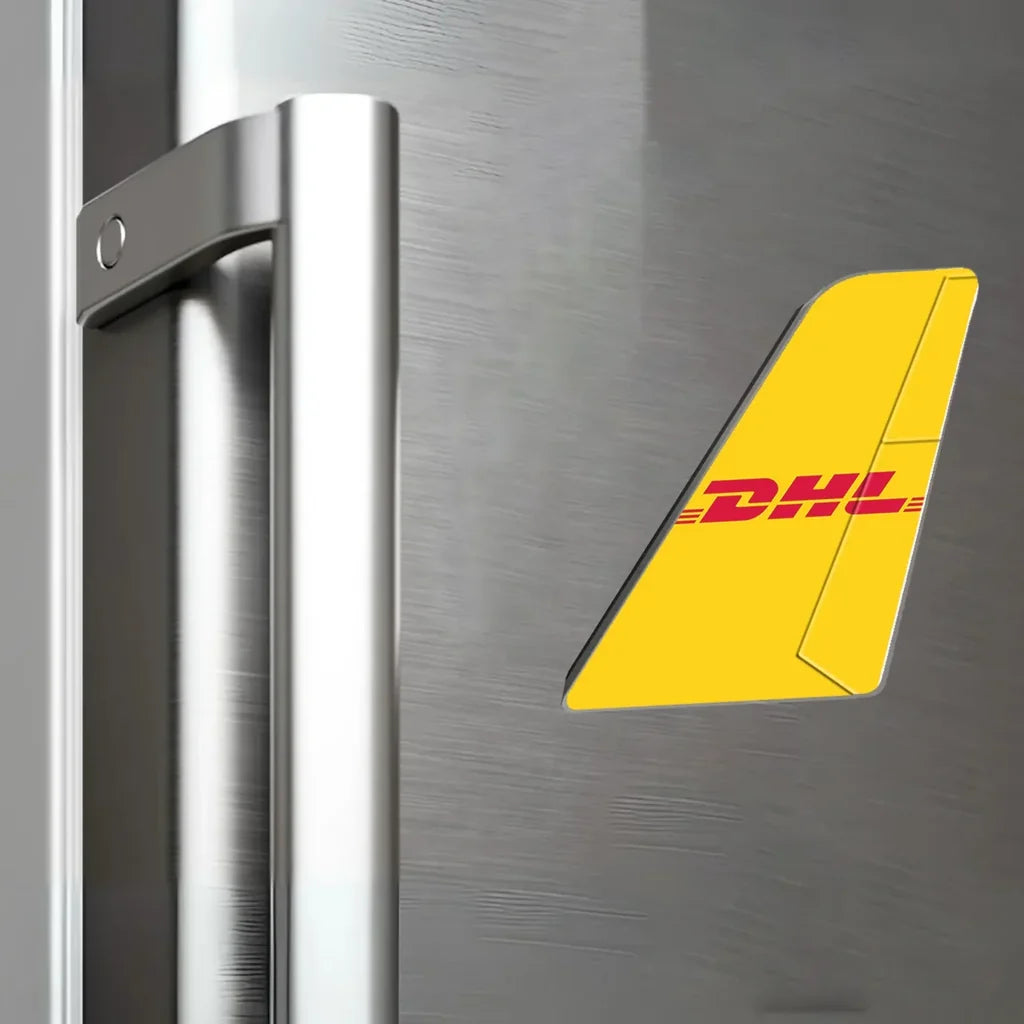 DHL aviation design tail magnet in 3D metal with magnetic back.