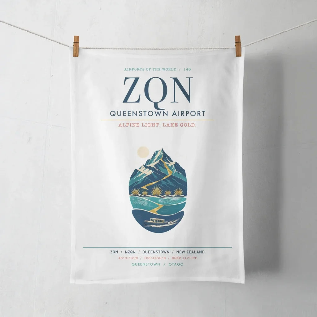 Queenstown Airport (ZQN) design on white towel