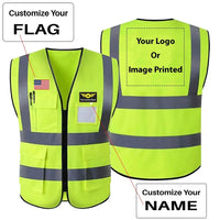 Thumbnail for Custom Your Name & Flag & Logo (1) aviation design printed on high-visibility reflective fabric reflective vest.