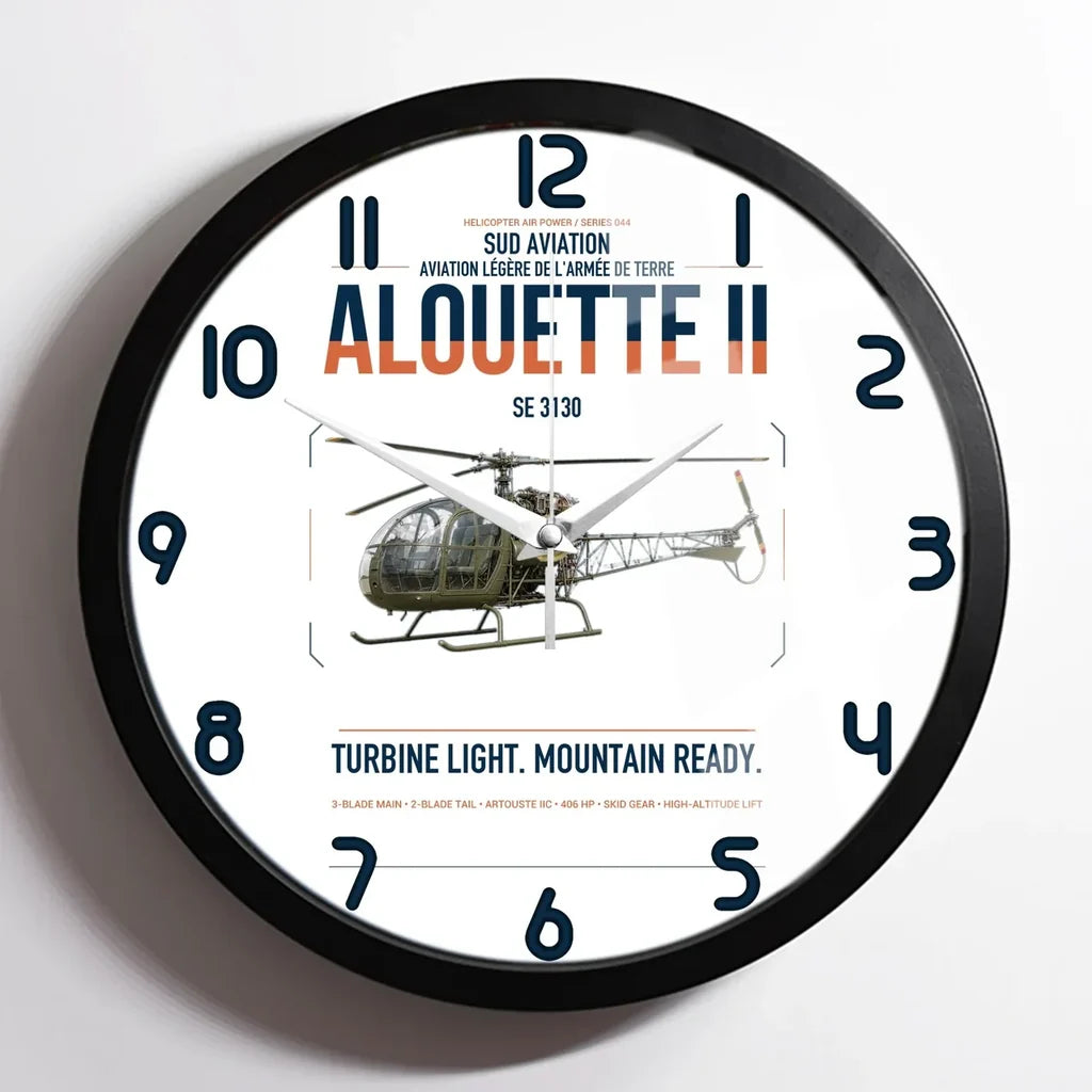 Sud Aviation SE 3130 Alouette II design on white framed wall clock
