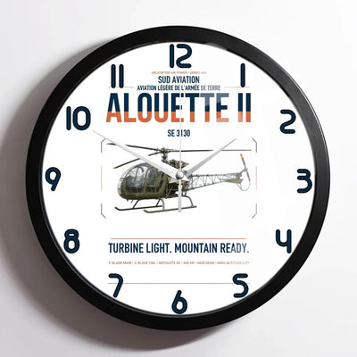 Sud Aviation SE 3130 Alouette II design on white framed wall clock