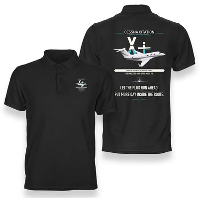 Cessna Citation X+ design on black double-side polo t-shirt, double-side print