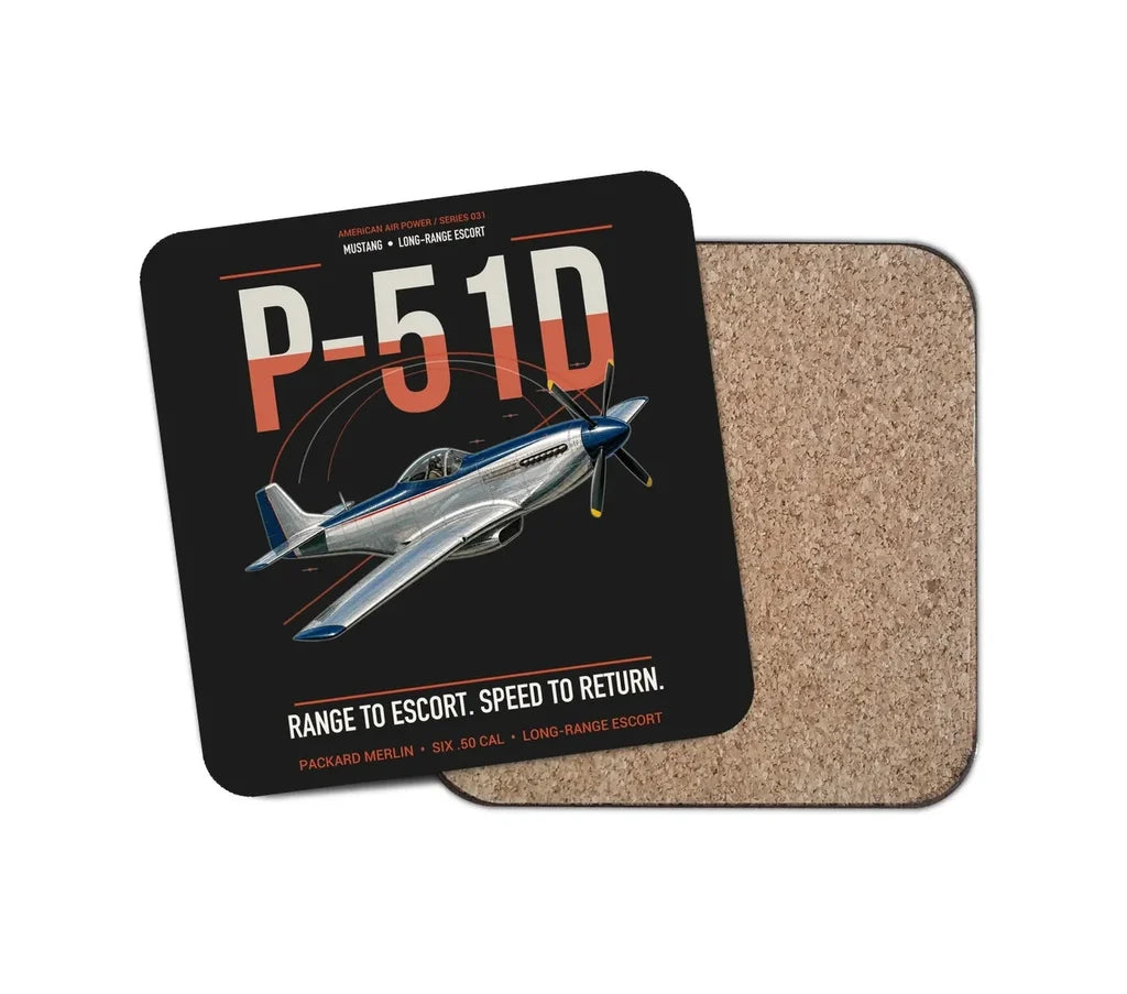 P-51D Mustang design on black 1 piece coaster