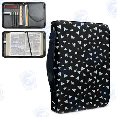 Paper Airplanes (Black) aviation design PU accessories bag, PU faux leather construction.