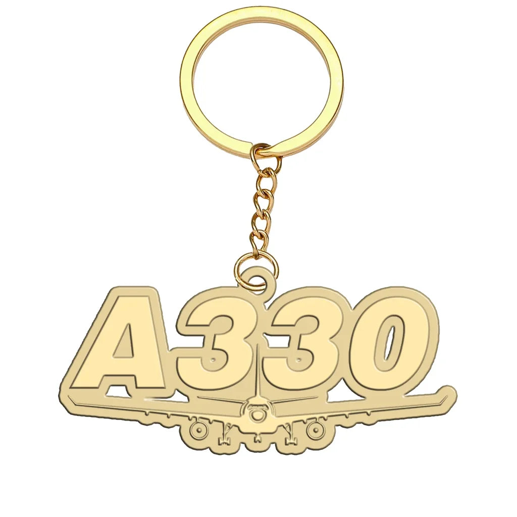 Super Airbus A330 aviation hollow key chain in polished alloy.