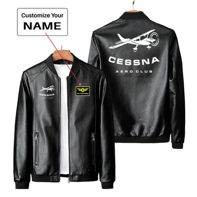 Cessna Aeroclub PU aviation design printed on genuine leather with quilted lining leather jacket.