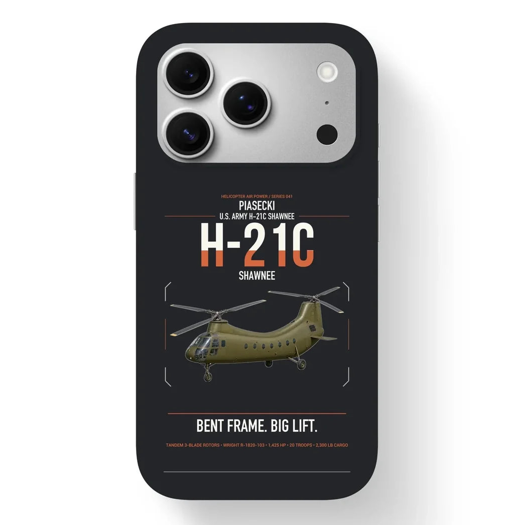Piasecki H-21C Shawnee design on black magsafe iphone case, for iPhone 17 Pro