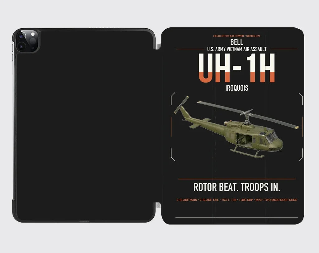 Bell UH-1H Iroquois design on black ipad tablet case