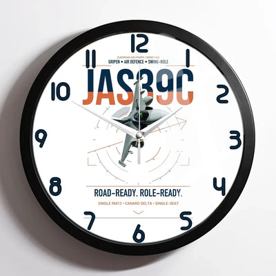 Saab JAS 39C Gripen design on white framed wall clock
