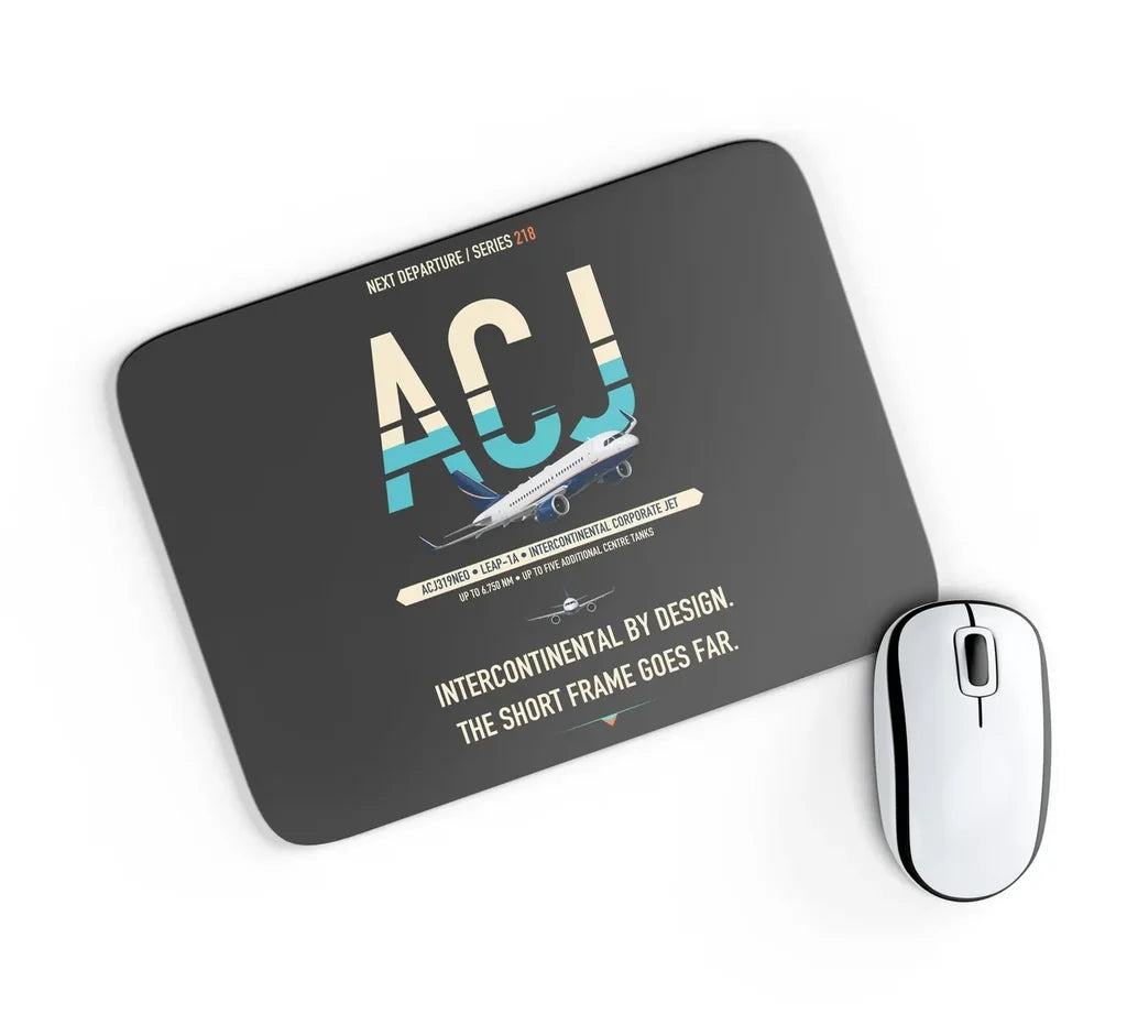 Airbus ACJ319neo design on black rectangle mouse pad