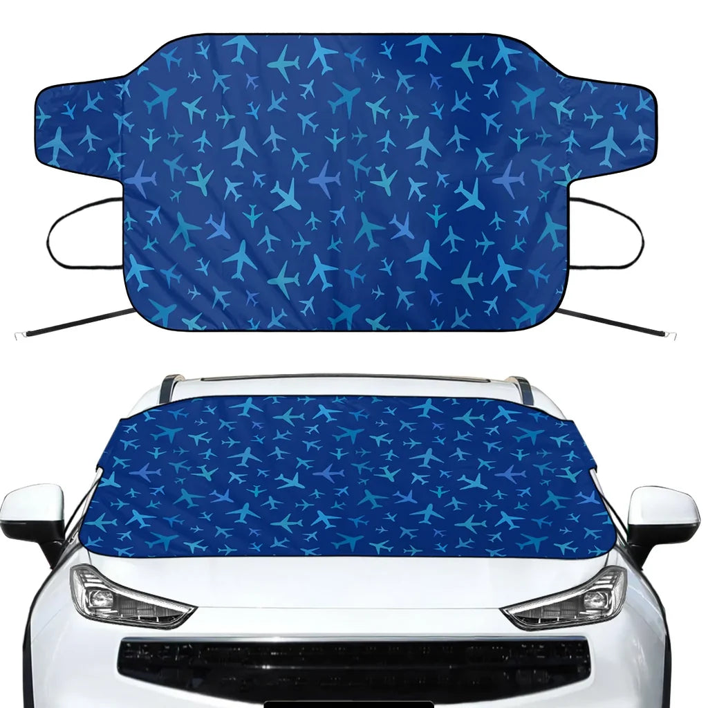 Many Airplanes Blue Car aviation design on car windshield cover.