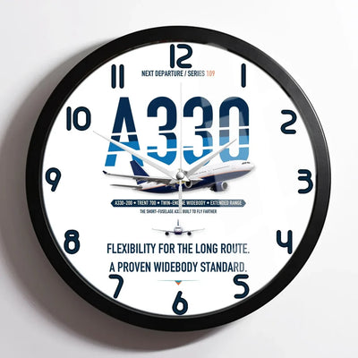 Airbus A330-200 design on white framed wall clock