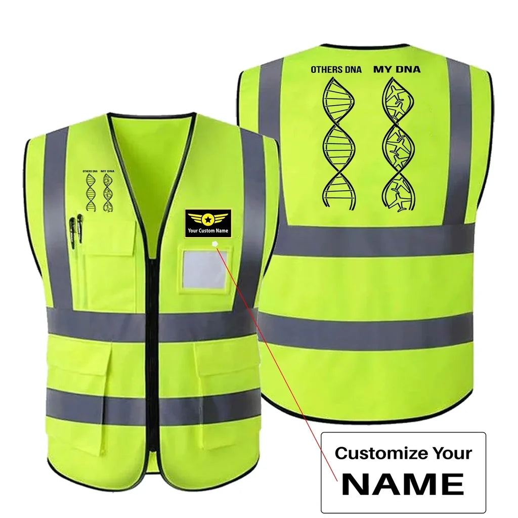 Aviation DNA aviation design printed on high-visibility reflective fabric reflective vest.