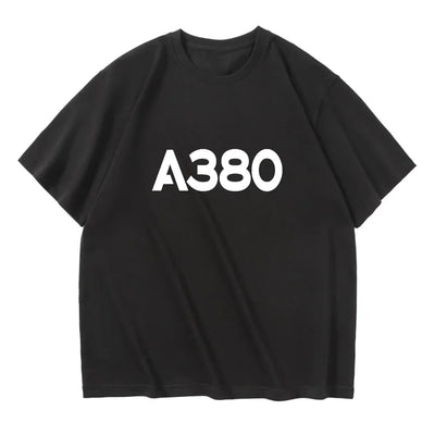 Airbus A380 Flat Text aviation design printed on soft cotton relax-fit T-shirt.