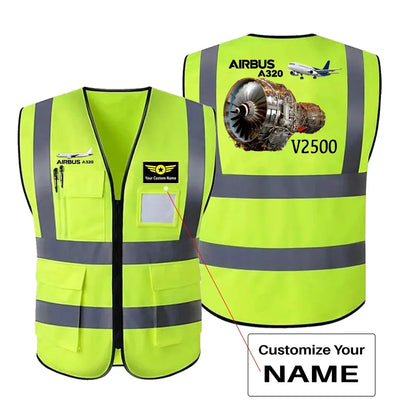 Airbus A320 & V2500 Engine aviation design printed on high-visibility reflective fabric reflective vest.