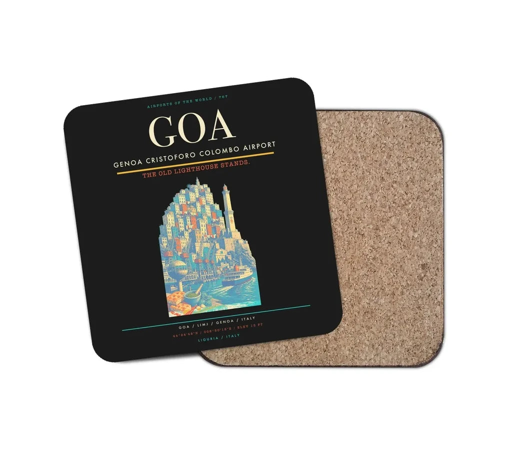 Genoa Cristoforo Colombo Airport (GOA) design on black 1 piece coaster
