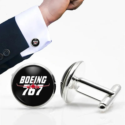 Amazing Boeing 767 aviation cuff links, polished metal body with engraved detail.