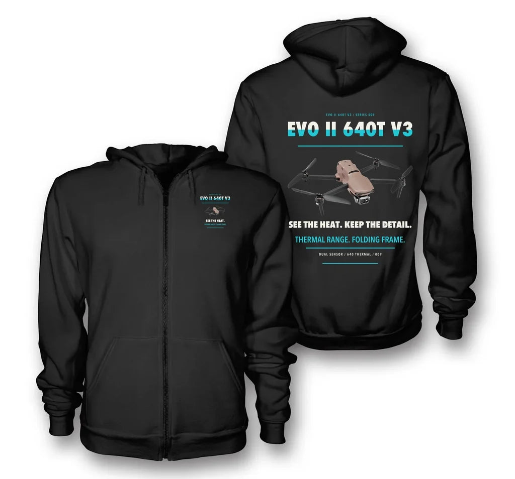 Autel EVO II Dual 640T V3 design on black zipped hoodie