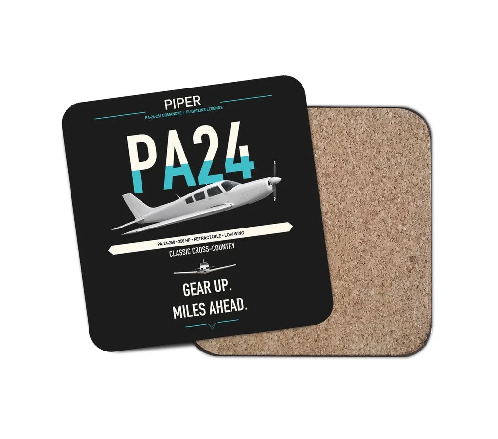 Piper PA-24-250 Comanche 250 design on black 1 piece coaster