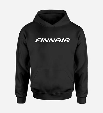 Finnair Airlines logo printed on black hoodie