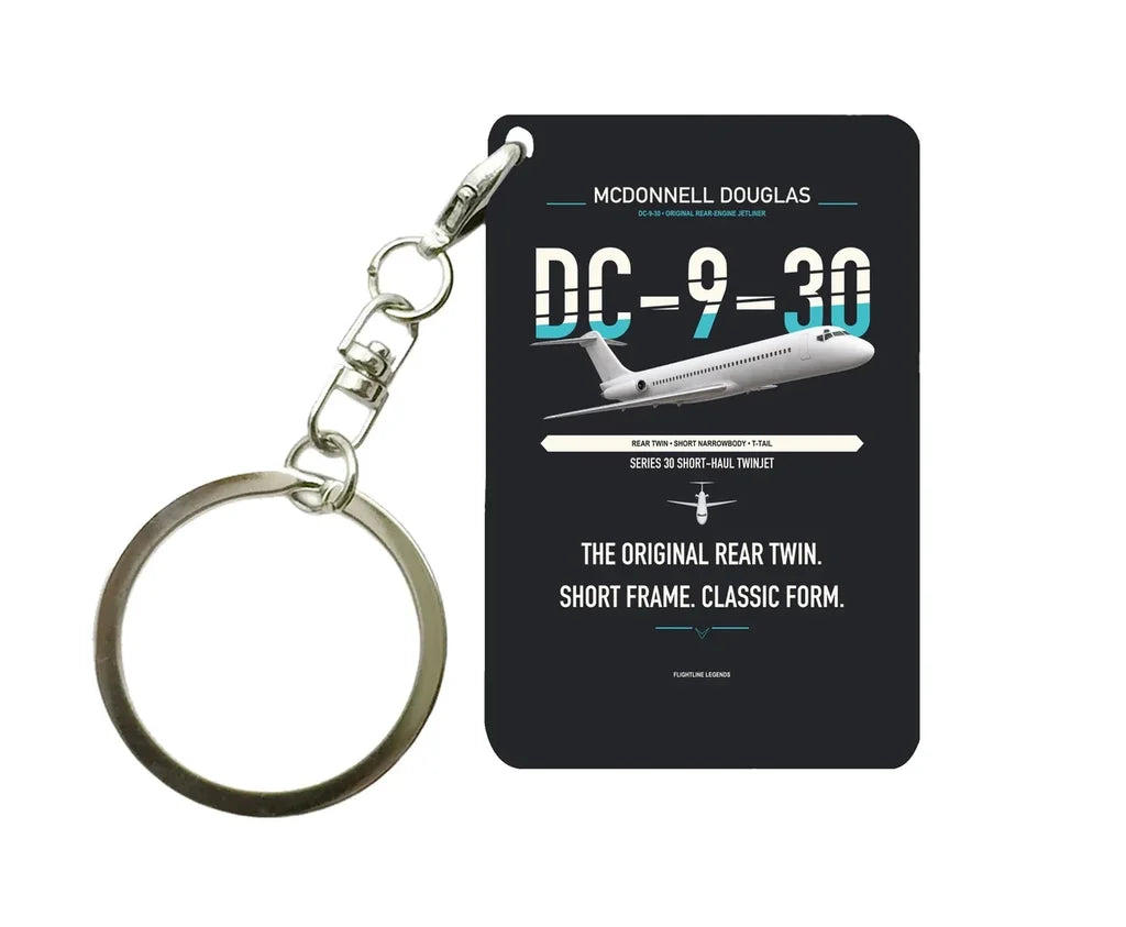 McDonnell Douglas DC-9-30 design on black designed key chain, double-side print