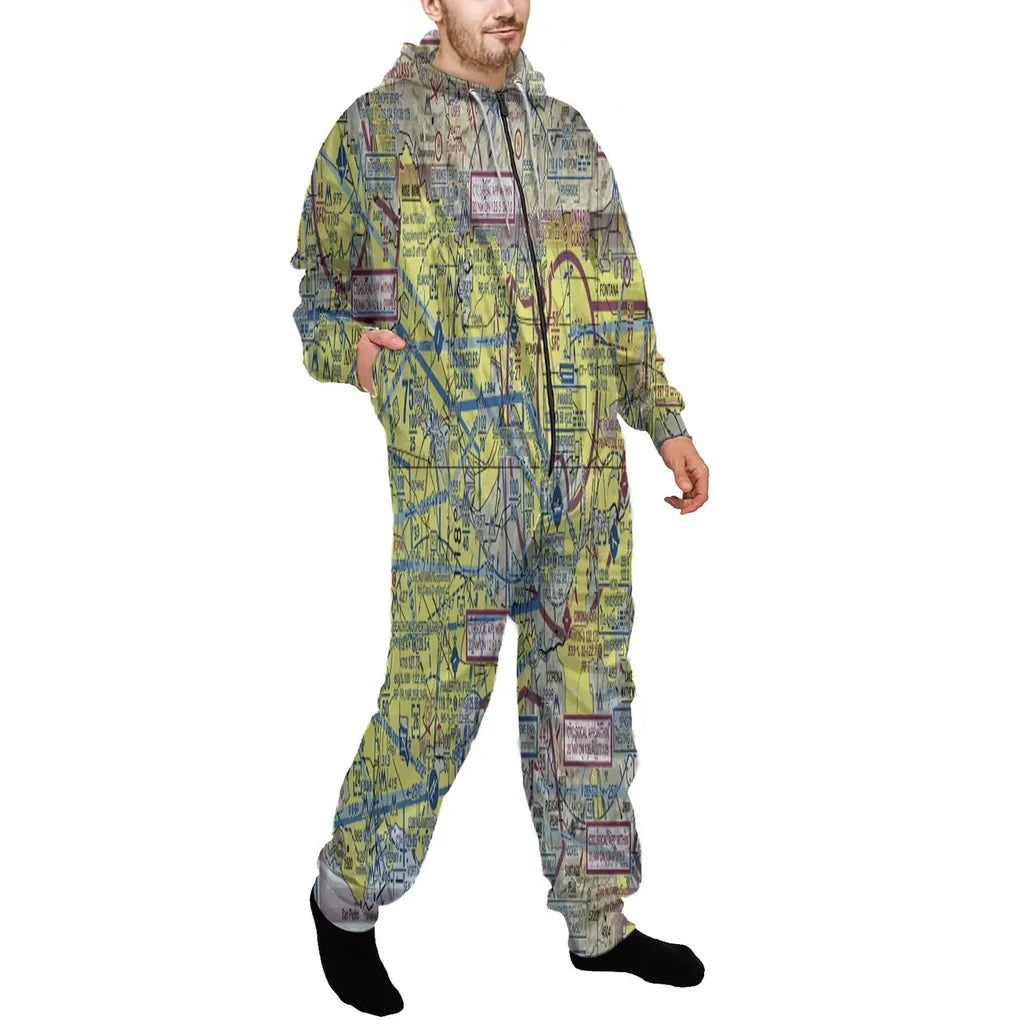 VFR Chart Jumpsuit for Men & Women aviation design on soft cotton blend jumpsuit.