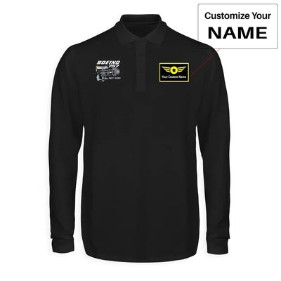 Boeing 757 & Rolls Royce Engine (RB211) aviation design printed on soft cotton long-sleeve polo shirt.