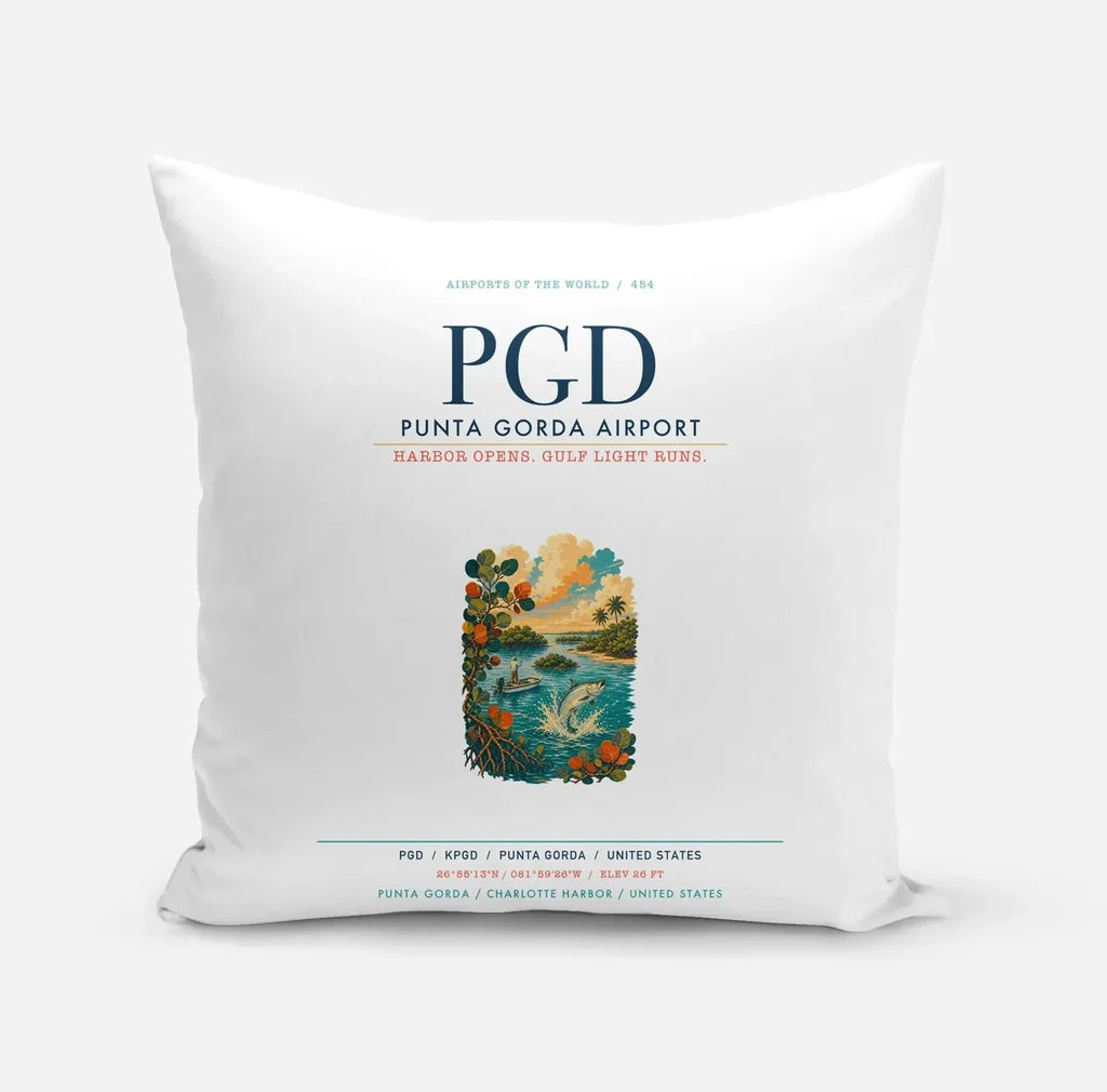 Punta Gorda Airport (PGD) design on white pillow