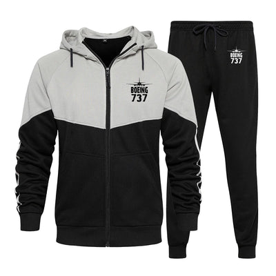 Boeing 737 & Plane Colourful Z. aviation design on colourful cotton blend zipped hoodie and sweatpants set.