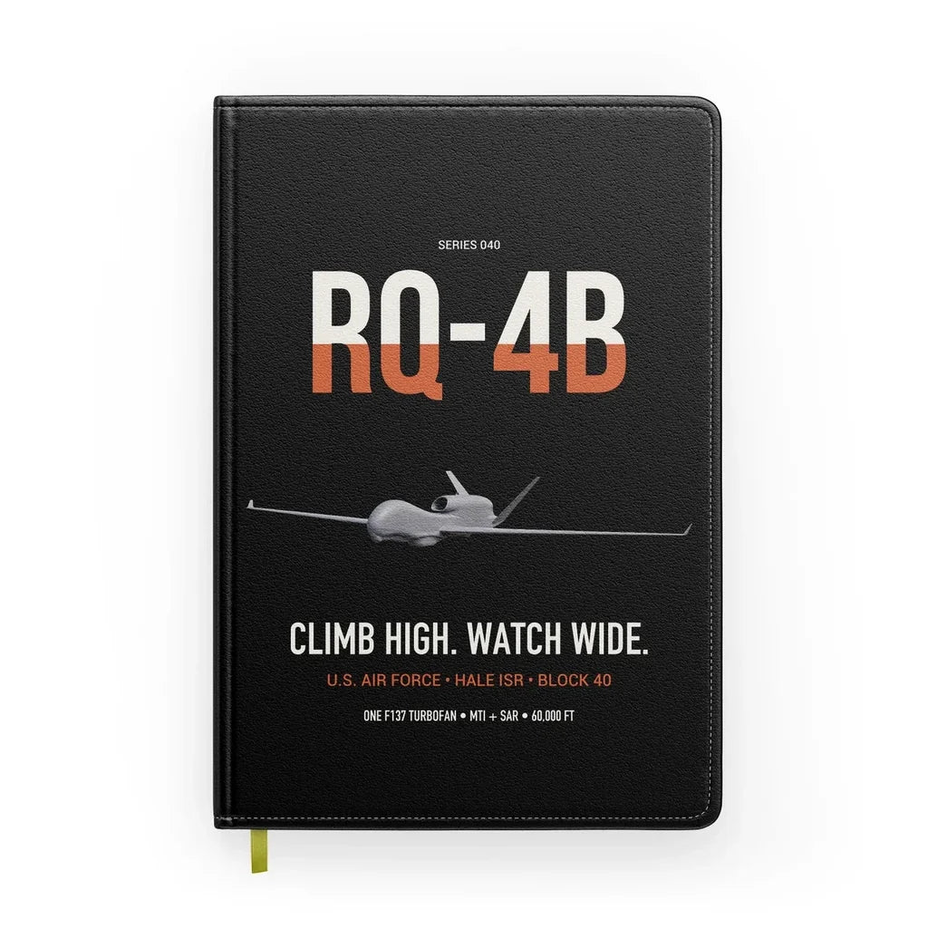 RQ-4B Global Hawk design on black notebook