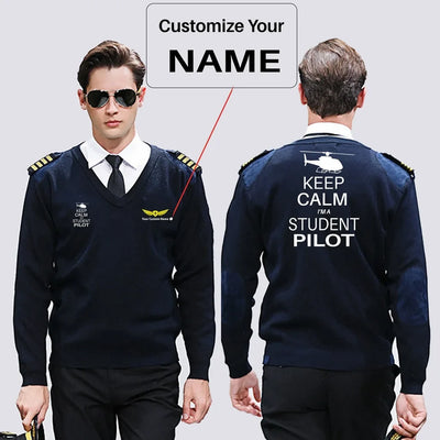 Student Pilot (Helicopter) aviation design on premium wool blend wool pilot sweater.