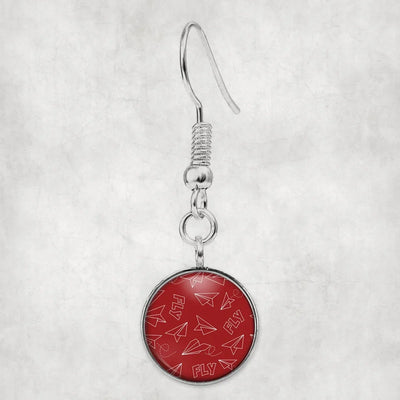Paper Airplane & Fly (Red) aviation earrings, hypoallergenic alloy body with engraved detail.
