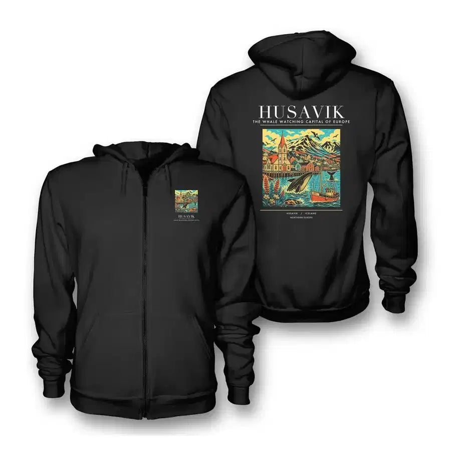 HUSAVIK - Poster - Zipped Hoodie - Black