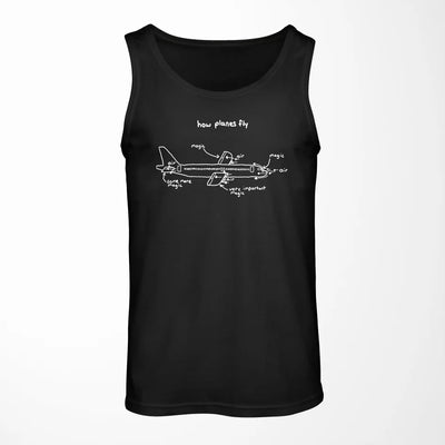 How Planes Fly aviation design on breathable cotton tank top.
