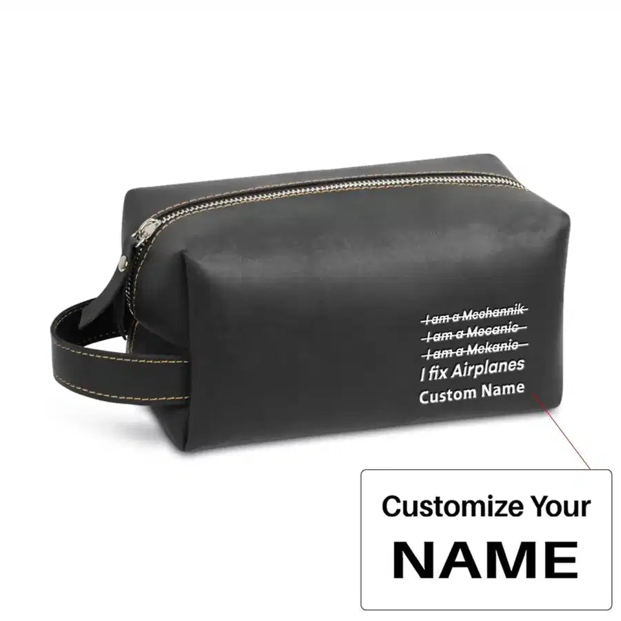 I Fix Airplanes Leather Clutch aviation design leather clutch toiletry bag, leather construction.