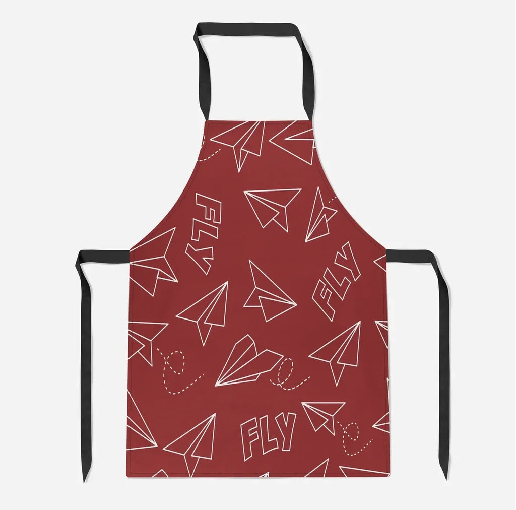 Paper Airplane & Fly (Red) aviation design on durable cotton blend kitchen apron.
