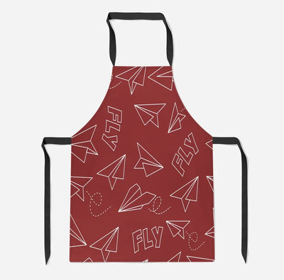Paper Airplane & Fly (Red) aviation design on durable cotton blend kitchen apron.