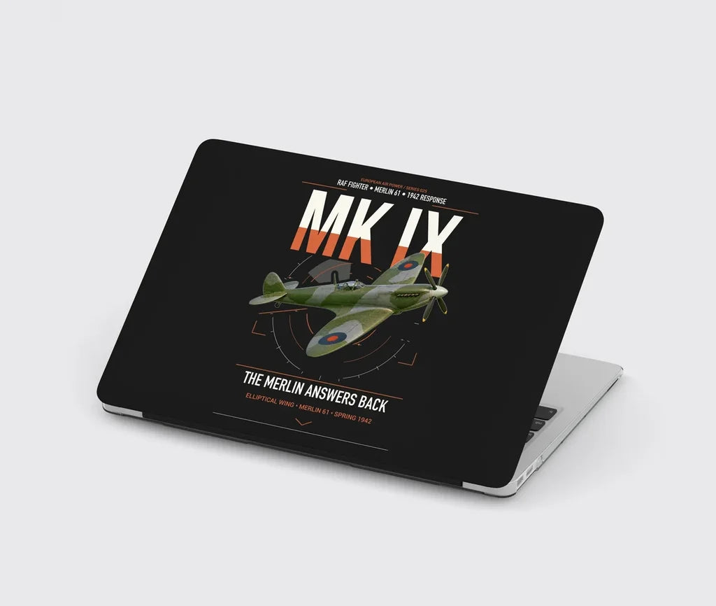 Supermarine Spitfire Mk IX design on black MacBook case