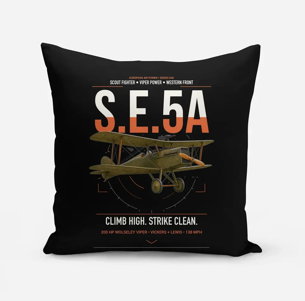 Royal Aircraft Factory S.E.5a design on black pillow
