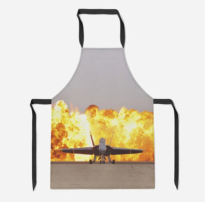 Face to Face with Air Force Jet & Flames aviation design on durable cotton blend kitchen apron.
