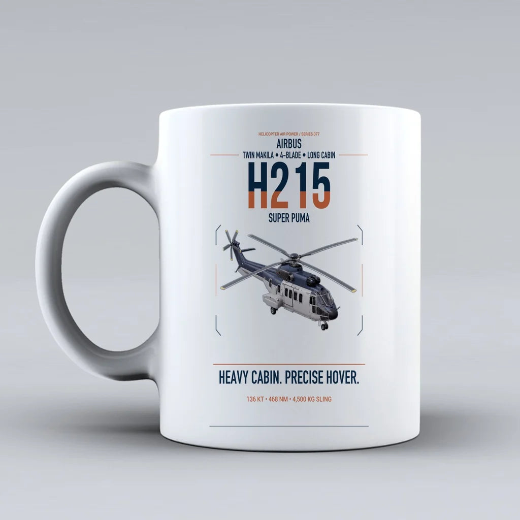 Airbus H215 design on white ceramic mug, double-side print