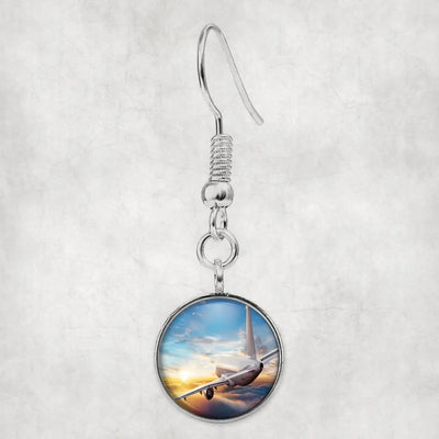 Airliner Jet Cruising over Clouds aviation-themed earrings, polished hypoallergenic alloy.