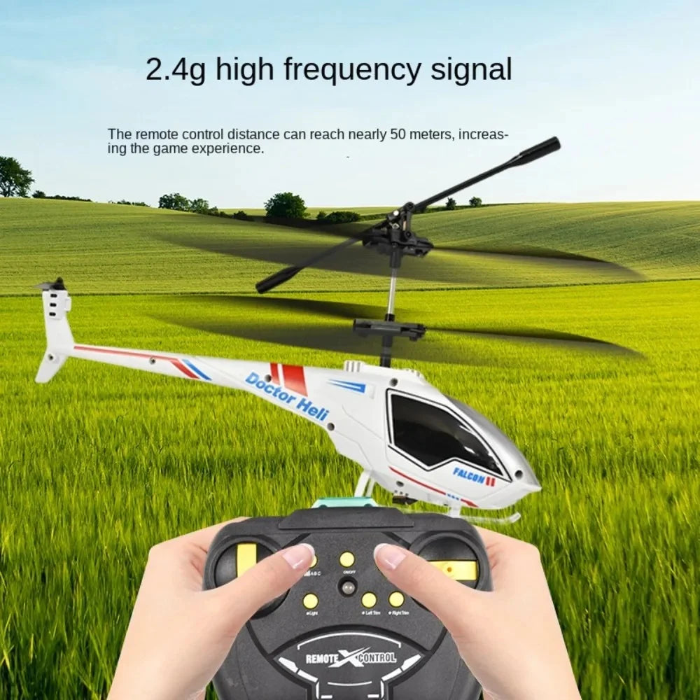 Side view of 2.5CH RC Helicopter (White/Yellow/Black, Plastic, USB Rechargeable) aviation RC model in durable ABS plastic wit.
