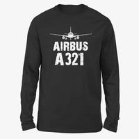 Thumbnail for Airbus A321 & Plane Long-Sleeve aviation design printed on soft cotton long-sleeve T-shirt.