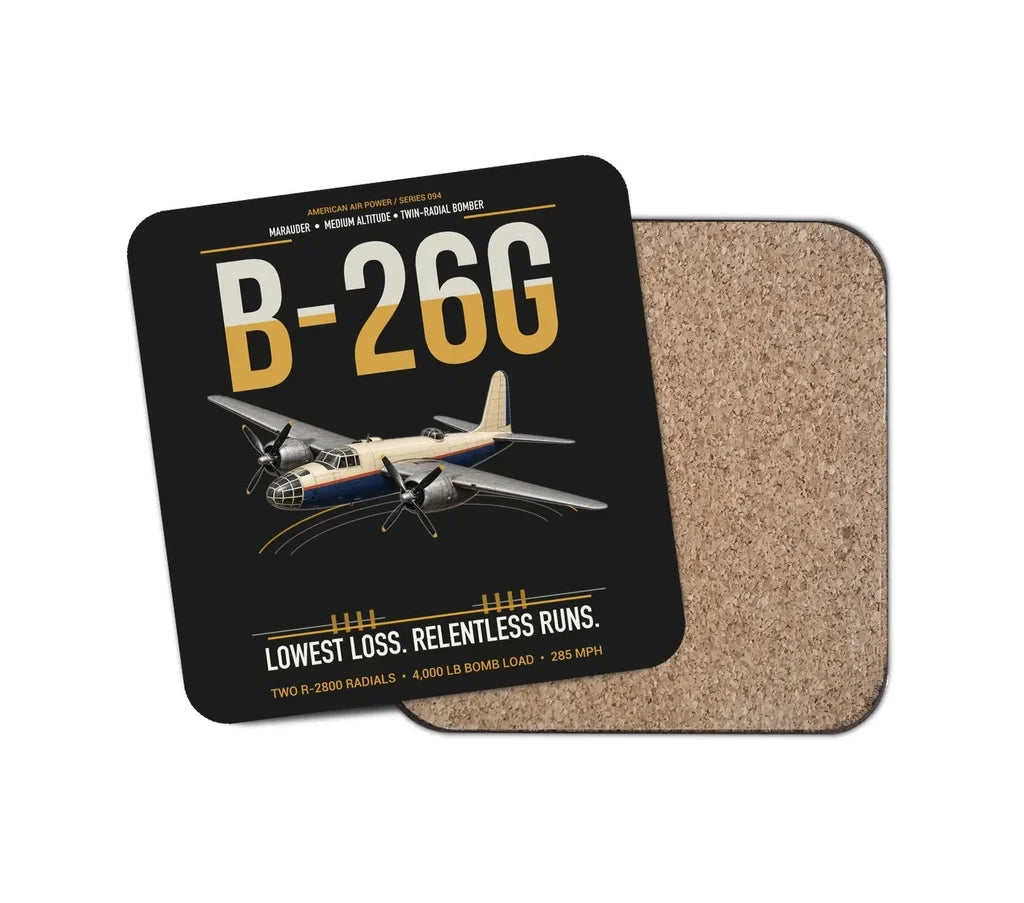 B-26G Marauder design on black 1 piece coaster