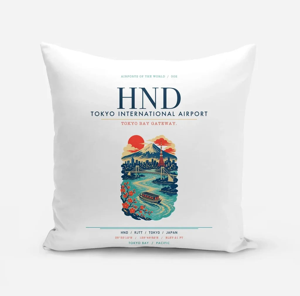 Tokyo Haneda Airport (HND) design on white pillow